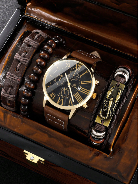 Reloj Correa En Cuero 4 Piezas